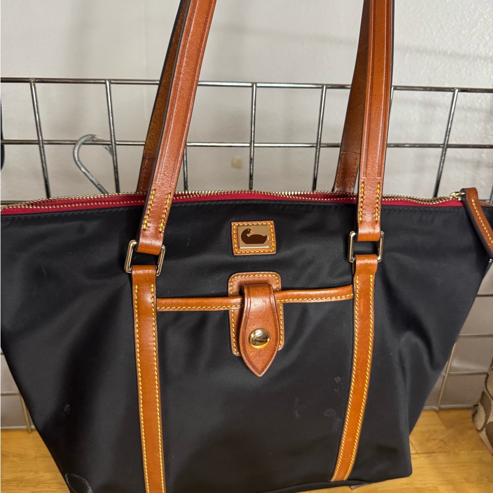 Dooney & Bourke Black and Brown Tote with Leather Trim